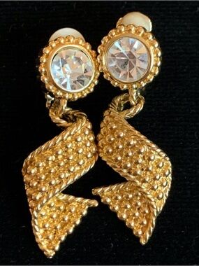 Swarovski Gold-Tone Twisted Drop Clip on Earrings with Clear Crystals